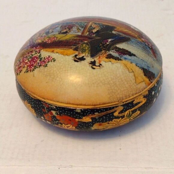 Vintage Satsuma Cloisonné Moriage Round Trinket Dish with Lid - Picture 5 of 15